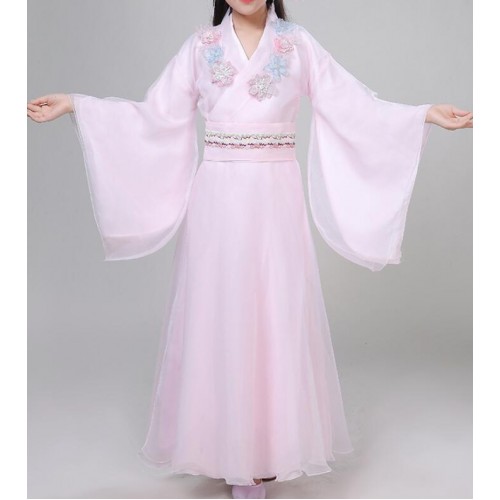 Hanfu traditional Chinese folk dance dresses for kids girls princess empress Japanese kimonos cosplay dress